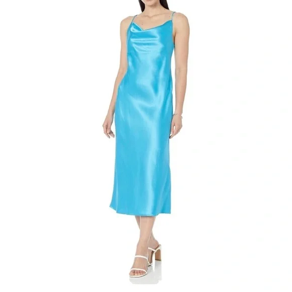 Sleek Blue Satin Slip Dress - Picture 2 of 7